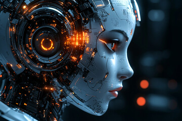 female robot face, artificial intelligence concept, futuristic concept 