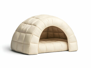 Beige quilted dog igloo bed, indoor pet house