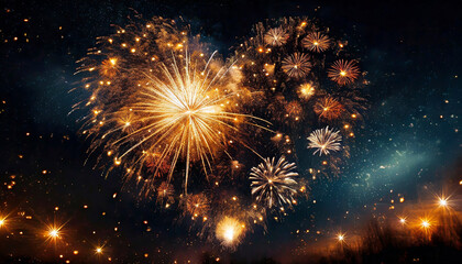 Fototapeta premium Heart-shaped firework and ethereal lights, creating a truly enchanting sky atmosphere at night