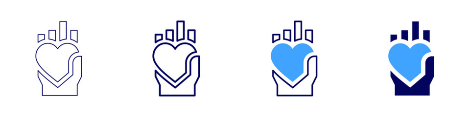 Warming heart icon in 4 different styles. Thin Line, Line, Bold, and Bold Line. Duotone style. Editable stroke