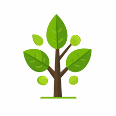 Growing tree, green leaves, white background, nature illustration