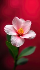 A delicate flower against a bright red bokeh background, gardenia, colorful, bokeh