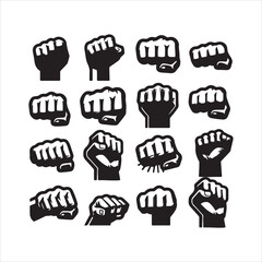 Punch fist hand icon vector set silhouette on white background

