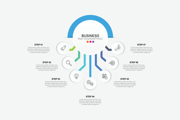 Modern Circular Round Infographic Design Template with 7 options. for your business data. Vector Illustration