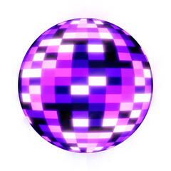 Abstract shiny disco ball reflecting colorful lights glow neon isolated on transparent background.