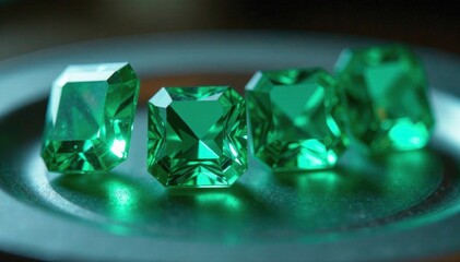 Fototapeta premium Linear series of emerald cut diamonds on a silver plate, diamonds, cut