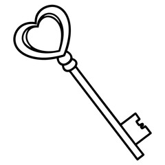 Key and Heart Symbol Vector Line Art