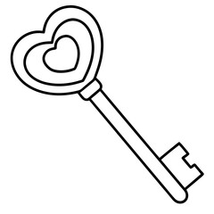 Key and Heart Symbol Vector Line Art
