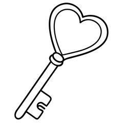 Key and Heart Symbol Vector Line Art