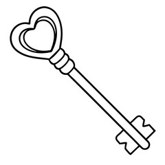 Key and Heart Symbol Vector Line Art