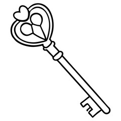 Key and Heart Symbol Vector Line Art
