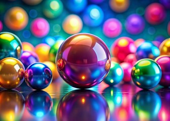 Colorful Abstract Spheres with Bokeh Background - 3D Render Stock Photo