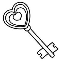 Key and Heart Symbol Vector Line Art