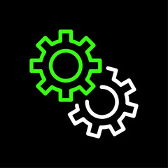 Settings, gear, cog wheels vector icon in line style design for website, app, UI, isolated on black background. Editable stroke. Vector illustration.