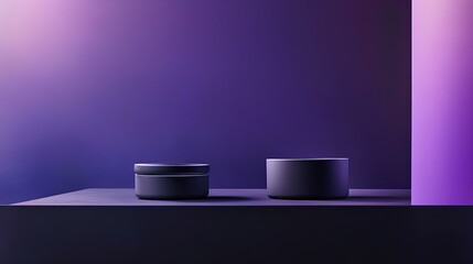Minimalist Black and Purple Podium with Futuristic Lighting