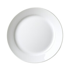 A circular, smooth white plate featuring a simple design and a glossy finish ideal for serving food.