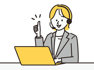 コールセンターで働く女性	
