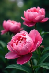 Obraz premium Showy pink peonies with subtle texture and shading, garden blooms, peonies