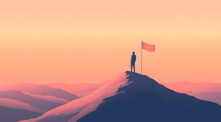 Ambitious Leader Overlooking Vast Landscape from Mountain Top