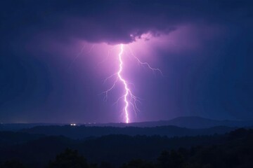 A bolt of lightning electrifies a dense foggy night, dark, powerful