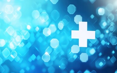 Obraz premium Blue medical cross on abstract hexagonal light background