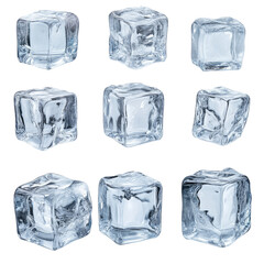 Obraz premium A collection of ice cubes showcasing various angles and textures, emphasizing their clear, solid form.
