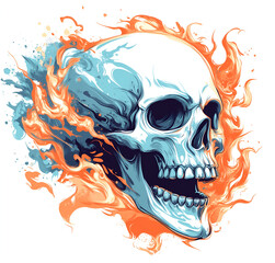  illustration of a skull with flames, a tattoo design on a white background