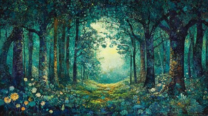 Naklejka premium The Dawn of the Secret Forest