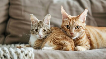 Rabbit and cat portrait Cats and rabbit are very cute.