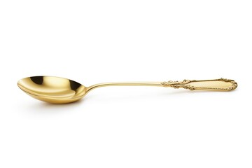 there is a gold spoon with a handle on a white surface