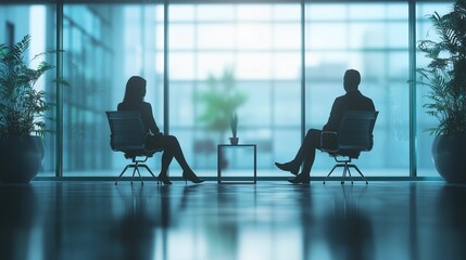 Business Meeting Silhouettes in Modern Office Environment
