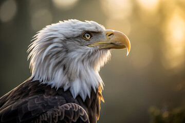 Obraz premium Close-up of a bald eagle in golden light