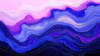 Fototapeta premium Harmonic Wave Motion, a vibrant fusion of deep blues and soft sandy tones, featuring bold black outlines, geometric shapes, and a cool neon-lit color palette reminiscent of pop art.