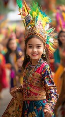 Fototapeta premium Joyful Child in Vibrant Traditional Costume at Festive Parade