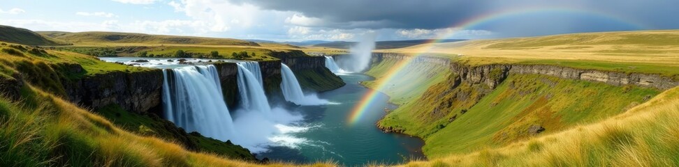 Fototapeta premium serene landscape of the Palouse region featuring waterfalls and rainbows, waterfalls, serene landscape, palouse