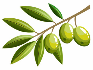 Green olives with leaves on a branch isolated on white background. Fresh Green Olives with Leaves on a Branch - Perfect for Food and Nature-Themed Designs.