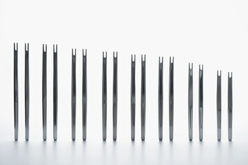 a close up of a row of metal rods with a white background