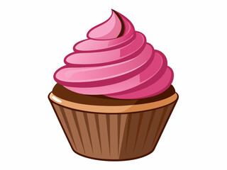 chocolate cupcake with pink frosting swirl isolated on white background. Delicious Chocolate Cupcake with Pink Frosting - Perfect for Food-Themed Designs .