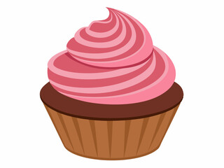 chocolate cupcake with pink frosting swirl isolated on white background. Delicious Chocolate Cupcake with Pink Frosting - Perfect for Food-Themed Designs .