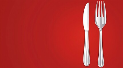 Red background, knife, fork, place setting, restaurant menu