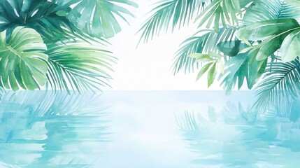 Lush Tropical Lagoon, vibrant watercolors depicting a serene paradise, ideal for summer decor and stationery, capturing the essence of a tranquil getaway.