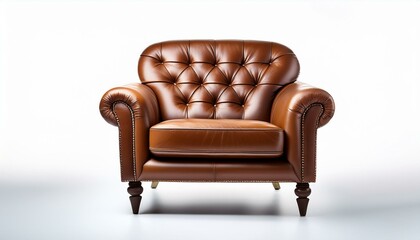 elegant brown leather armchair isolated on white background for stylish interior design