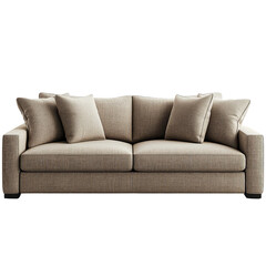 A stylish, modern sofa with plush cushions in a soft beige fabric, perfect for living spaces.