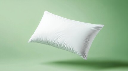 Soft white pillow floating against a light green background creating a calm and serene atmosphere