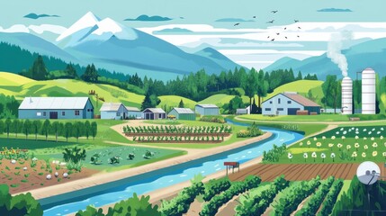 Fototapeta premium A detailed infographic about sustainable water management in agriculture, with tips and visuals of techniques