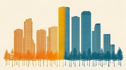 Fototapeta premium City skyline, forest, urban nature, design, poster