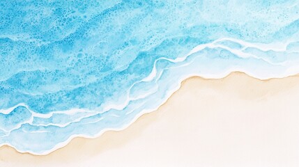 Obraz premium Playful Coastal Serenity, vibrant golden sands meet tranquil blues in a hand-painted watercolor design, perfect for summer decor and stationery, evoking joyful beach vibes
