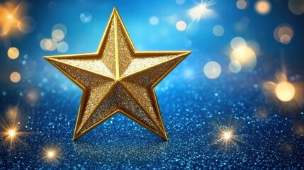 Golden star icon glimmers against blue at music awards, symbolizing subtle brilliance representing excellence in the music industry.