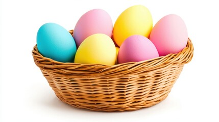 Colorful Easter Eggs in a Woven Basket for Seasonal Celebrations and Decor