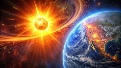 Geomagnetic storm at dusk, solar flare, Earth's magnetosphere,  solar flare